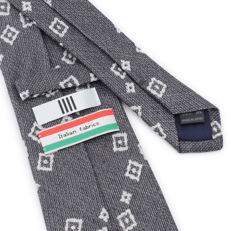 シルバーライン 【SILVER LINE】コットンシルクリネン小紋ネクタイ 8.5cm幅/グレー×ホワイト/ITALIAN FABRICS その他