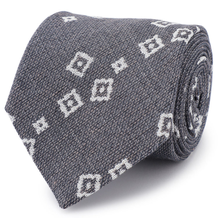 シルバーライン 【SILVER LINE】コットンシルクリネン小紋ネクタイ 8.5cm幅/グレー×ホワイト/ITALIAN FABRICS その他