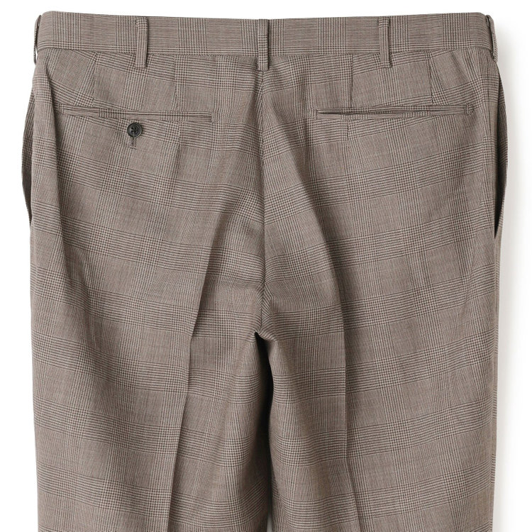 シルバーライン 【CLASSICO TAPERED】【春夏】1タックテーパードパンツ/ブラウン×グレンチェック/ウエストムーブ/※裾上げ必要 茶中間