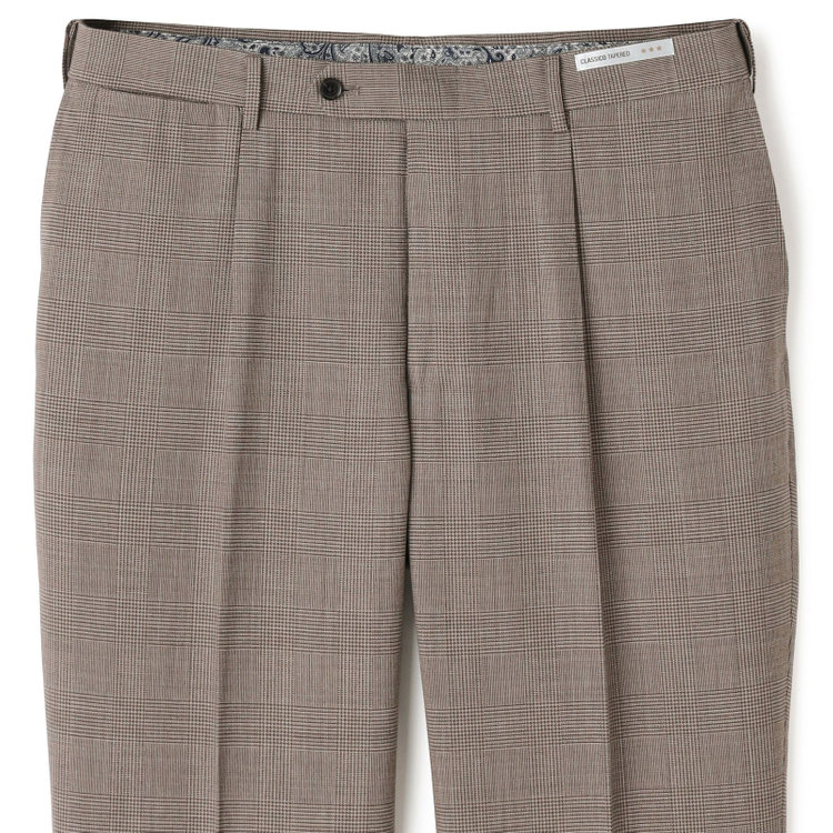 シルバーライン 【CLASSICO TAPERED】【春夏】1タックテーパードパンツ/ブラウン×グレンチェック/ウエストムーブ/※裾上げ必要 茶中間
