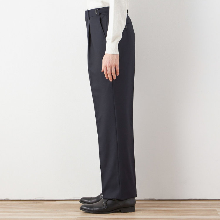 ソノタ 【BLACK LINE】1タックワイドシルエットパンツ/ネイビー/NEW ZEALAND WOOL MIX/※裾上げ必要 紺中間