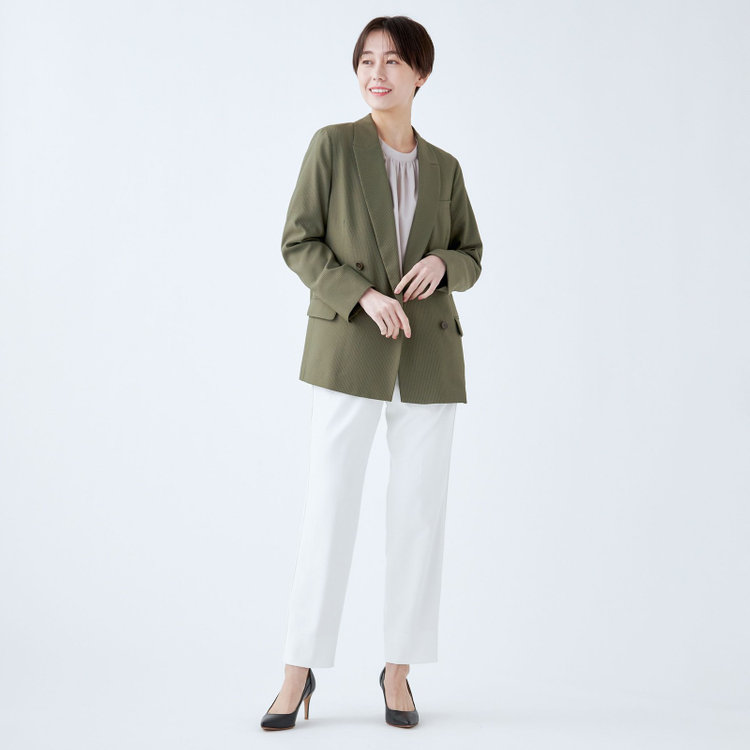 ブラックライン 【SL】【春夏】4釦1掛けダブルジャケット/オリーブグリーン+シアサッカー/ウォッシャブル グリーン系(緑)