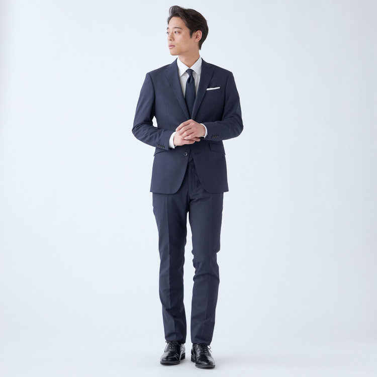 ブラックライン 【発送在庫あり】【KSW】【春夏】スペアパンツ付き/2釦シングルスーツ 0タック/ネイビー/※裾上げ必要 紺中間