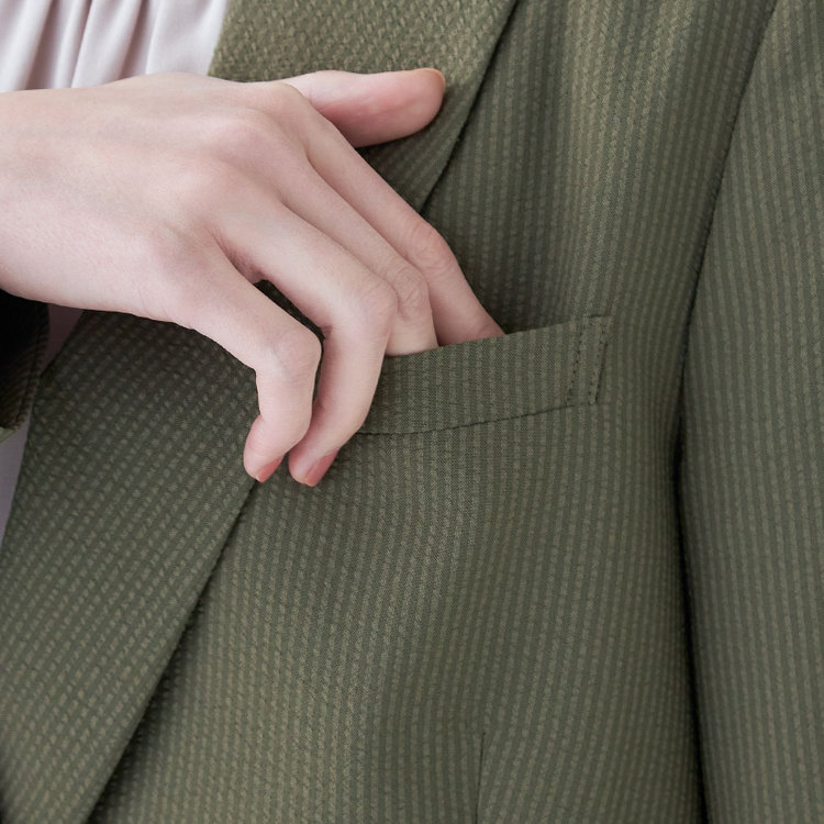 ブラックライン 【SL】【春夏】4釦1掛けダブルジャケット/オリーブグリーン+シアサッカー/ウォッシャブル グリーン系(緑)