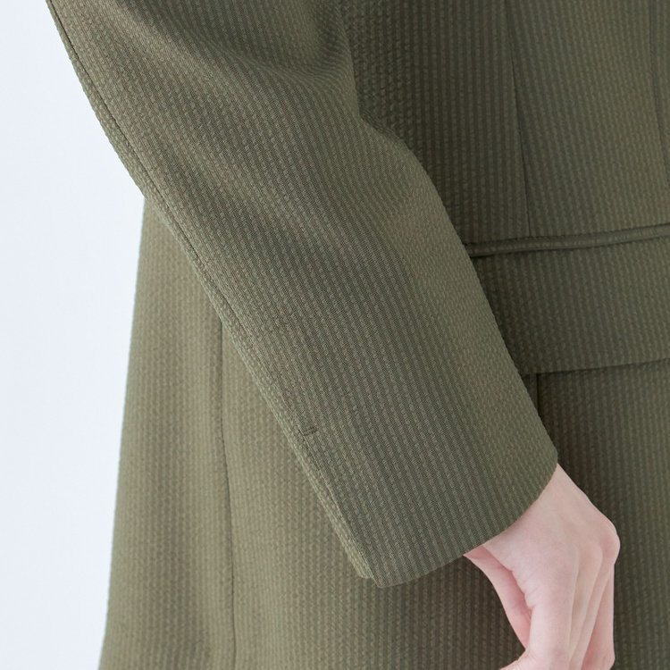 ブラックライン 【SL】【春夏】4釦1掛けダブルジャケット/オリーブグリーン+シアサッカー/ウォッシャブル グリーン系(緑)