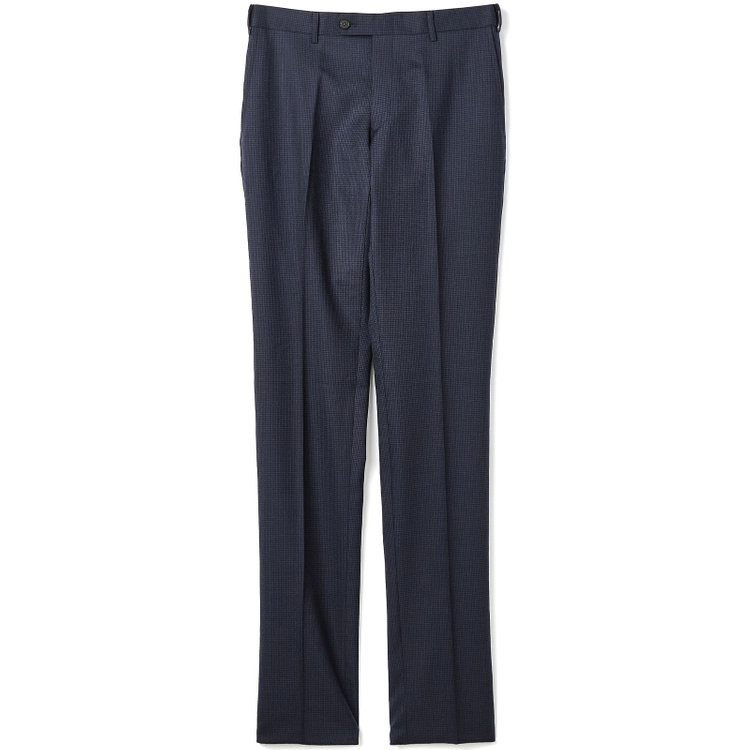 ブラックライン 【SLIM TAPERED】【秋冬】ウールブレンドパンツ 0タック/ネイビー＆ブラック×ハウンドトゥース/ウォッシャブル/ウエストムーブ/※裾上げ必要 青中間