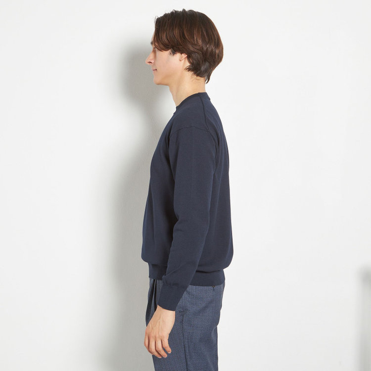 スーツセレクト 【RBC】コットンブレンドクルーネックニット/ネイビー/マシンウォッシャブル/「UVカット」「接触冷感」 紺中間
