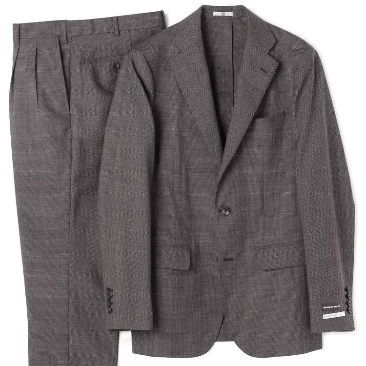 シルバーライン 【CLASSICO TAPERED】【春夏】3釦段返りシングルスーツ 2タック/ブラウン×ハウンドトゥース/ウエストムーブ/NEW ZEALAND WOOL MIX/※裾上げ必要 茶中間