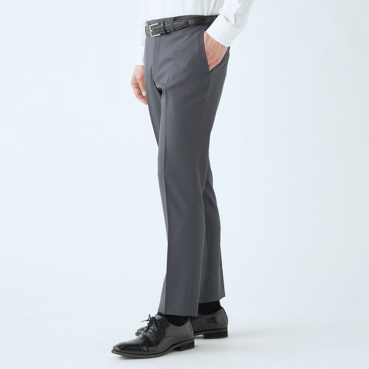 SUIT SELECT　アウトレット 【WEB限定/OUTLET/汚れ・キズ等有】【WEB限定】【発送在庫あり】【SLIM TAPERED】【年間】ウォッシャブル0タックテーパードパンツ/グレー/ウエストシャーリング仕様/裾上げ済仕様 グレー中間