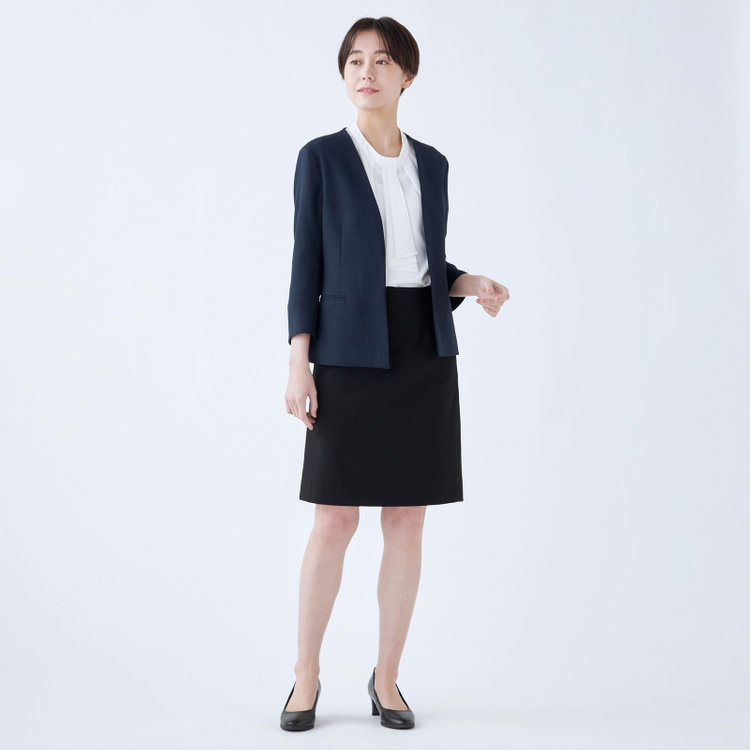 ブラックライン 【SL】【春夏】ノーカラー七分袖ジャケット/ネイビー/ウォッシャブル ネイビー系(紺)