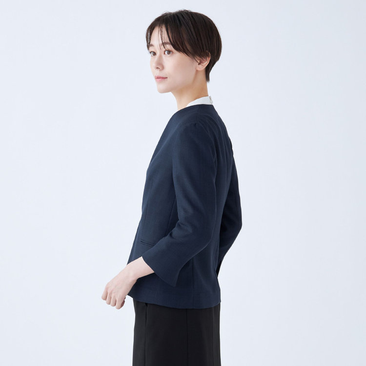 ブラックライン 【SL】【春夏】ノーカラー七分袖ジャケット/ネイビー/ウォッシャブル ネイビー系(紺)