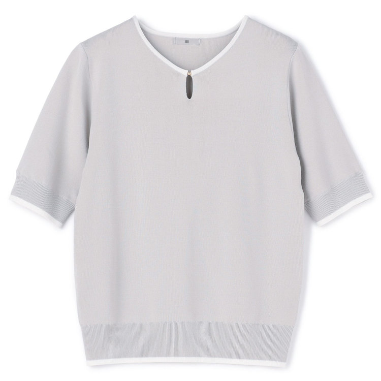 シルバーライン 【SILVER LINE/５分袖】総針バイカラーVネックニット/グレー×ホワイト グレー淡色