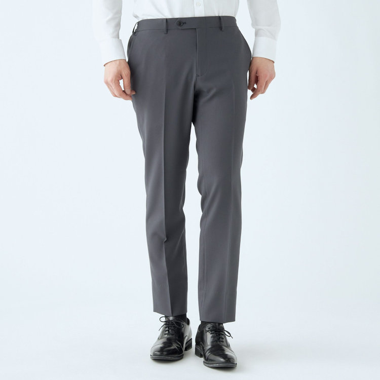 SUIT SELECT　アウトレット 【WEB限定/OUTLET/汚れ・キズ等有】【WEB限定】【発送在庫あり】【SLIM TAPERED】【年間】ウォッシャブル0タックテーパードパンツ/グレー/ウエストシャーリング仕様/裾上げ済仕様 グレー中間