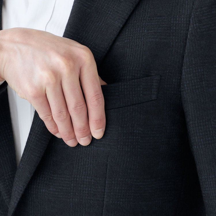 シルバーライン 【RBC】【秋冬】2釦ジャケット/ネイビー×グレンチェック/パッチポケット 紺中間