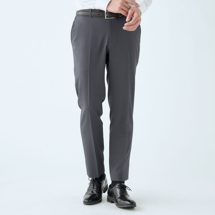 SUIT SELECT　アウトレット 【WEB限定/OUTLET/汚れ・キズ等有】【WEB限定】【発送在庫あり】【SLIM TAPERED】【年間】ウォッシャブル0タックテーパードパンツ/グレー/ウエストシャーリング仕様/裾上げ済仕様 グレー中間