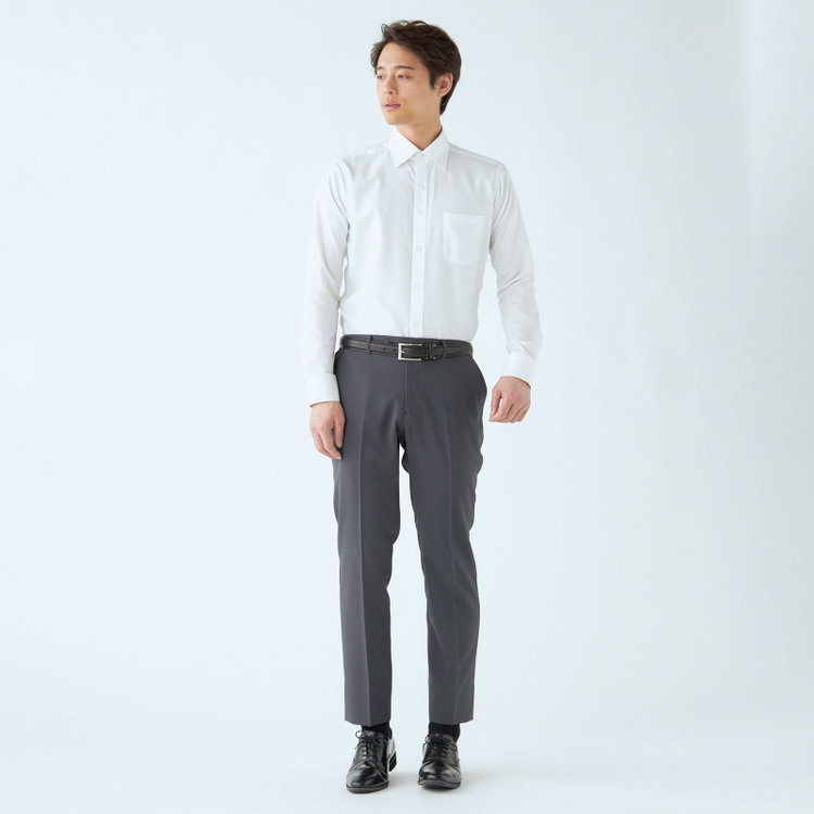 SUIT SELECT　アウトレット 【WEB限定/OUTLET/汚れ・キズ等有】【WEB限定】【発送在庫あり】【SLIM TAPERED】【年間】ウォッシャブル0タックテーパードパンツ/グレー/ウエストシャーリング仕様/裾上げ済仕様 グレー中間