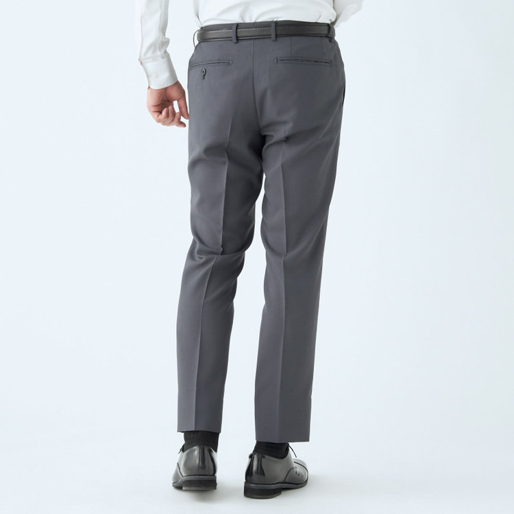 SUIT SELECT　アウトレット 【WEB限定/OUTLET/汚れ・キズ等有】【WEB限定】【発送在庫あり】【SLIM TAPERED】【年間】ウォッシャブル0タックテーパードパンツ/グレー/ウエストシャーリング仕様/裾上げ済仕様 グレー中間