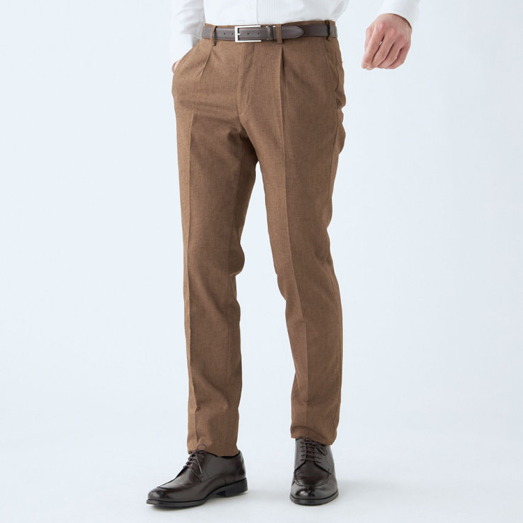 シルバーライン 【RBC】【春夏】ポリエステル1タックテーパードパンツ/ブラウン/ウエストムーブ仕様/4S SUSTAINABILITY&ECOLOGY FABRIC/※裾上げ必要 茶中間