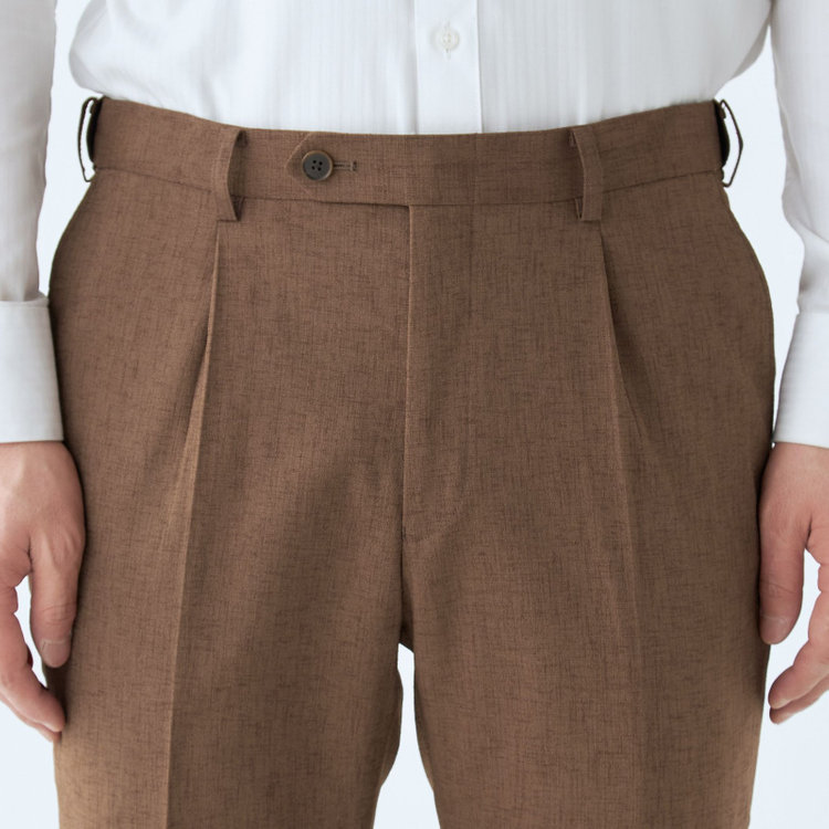 シルバーライン 【RBC】【春夏】ポリエステル1タックテーパードパンツ/ブラウン/ウエストムーブ仕様/4S SUSTAINABILITY&ECOLOGY FABRIC/※裾上げ必要 茶中間