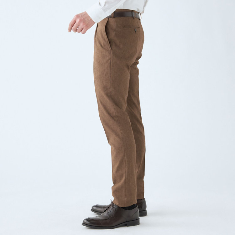 シルバーライン 【RBC】【春夏】ポリエステル1タックテーパードパンツ/ブラウン/ウエストムーブ仕様/4S SUSTAINABILITY&ECOLOGY FABRIC/※裾上げ必要 茶中間