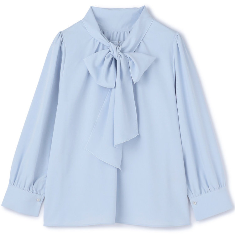 スーツセレクト 【SUIT SELECT×Samantha Thavasa】【長袖】前後2WAYボウタイブラウス/ブルー/「ウォッシャブル可能」「2WAYストレッチ」「防シワ」「UV加工」「接触冷感」「透け軽減」 青淡色