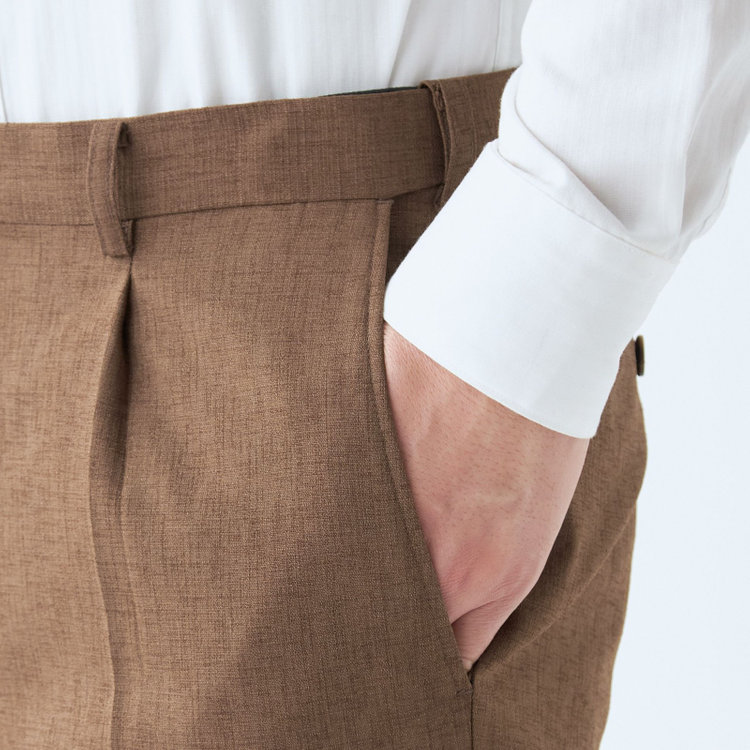 シルバーライン 【RBC】【春夏】ポリエステル1タックテーパードパンツ/ブラウン/ウエストムーブ仕様/4S SUSTAINABILITY&ECOLOGY FABRIC/※裾上げ必要 茶中間