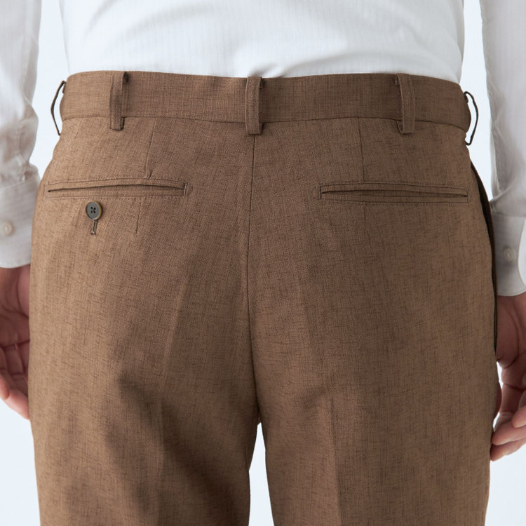 シルバーライン 【RBC】【春夏】ポリエステル1タックテーパードパンツ/ブラウン/ウエストムーブ仕様/4S SUSTAINABILITY&ECOLOGY FABRIC/※裾上げ必要 茶中間