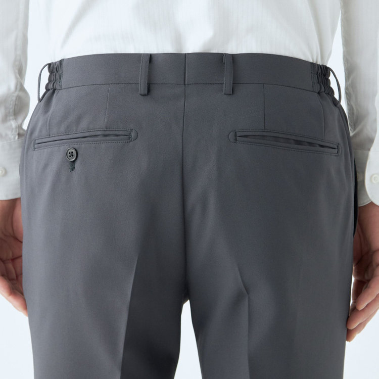 SUIT SELECT　アウトレット 【WEB限定/OUTLET/汚れ・キズ等有】【WEB限定】【発送在庫あり】【SLIM TAPERED】【年間】ウォッシャブル0タックテーパードパンツ/グレー/ウエストシャーリング仕様/裾上げ済仕様 グレー中間