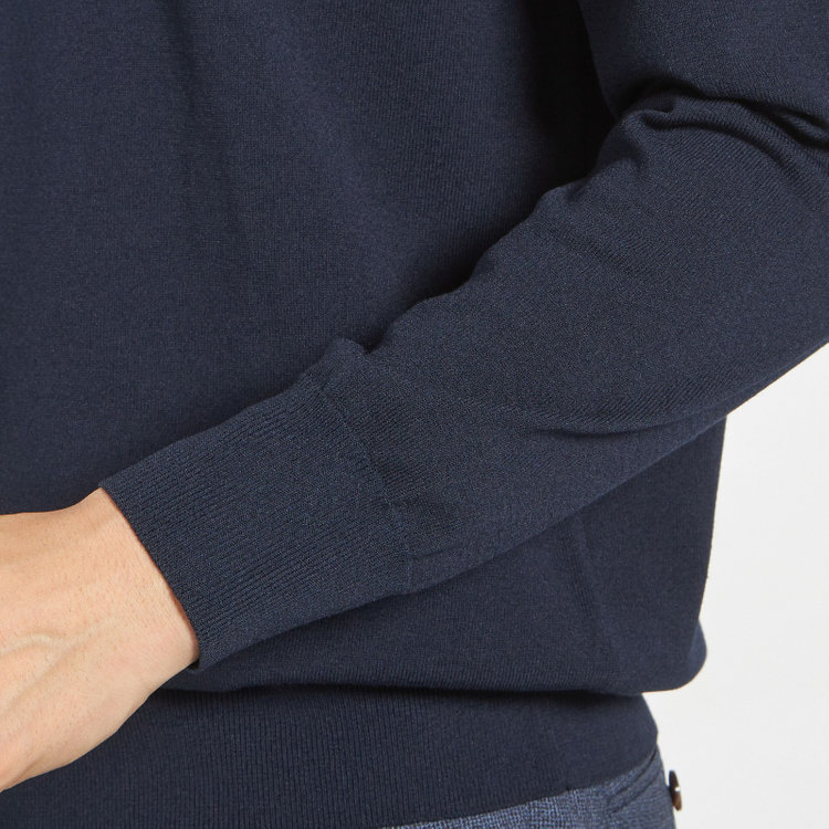 スーツセレクト 【RBC】コットンブレンドクルーネックニット/ネイビー/マシンウォッシャブル/「UVカット」「接触冷感」 紺中間