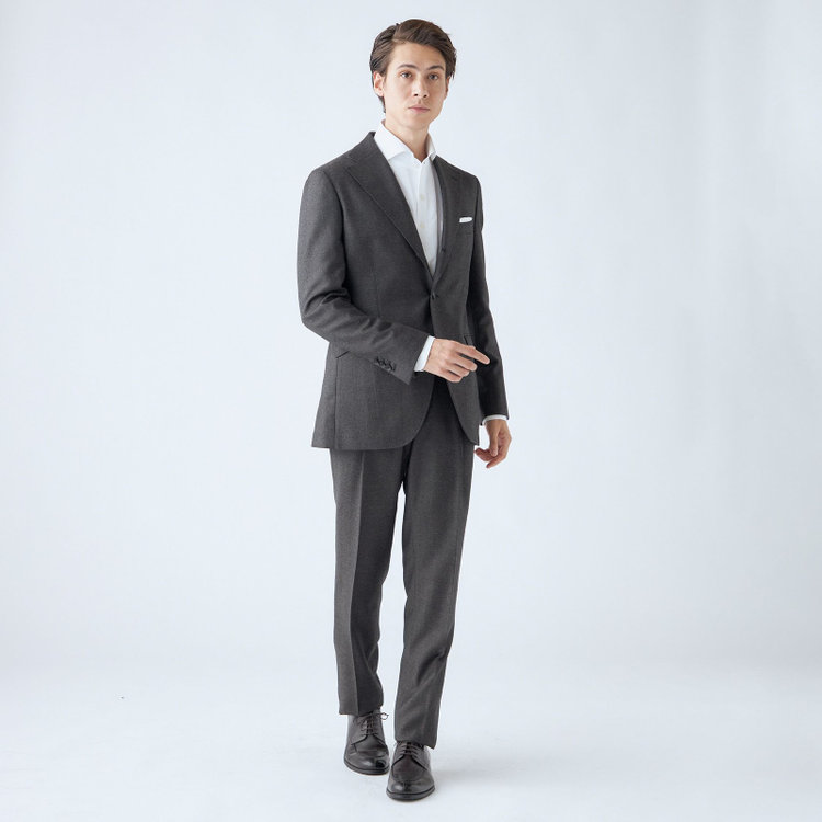 シルバーライン 【発送在庫あり】【CLASSICO TAPERED】【秋冬】3釦段返りシングルスーツ 2タック/グレー×ヘリンボーン/ウエストムーブ/MARZOTTO/※裾上げ必要 グレー濃色