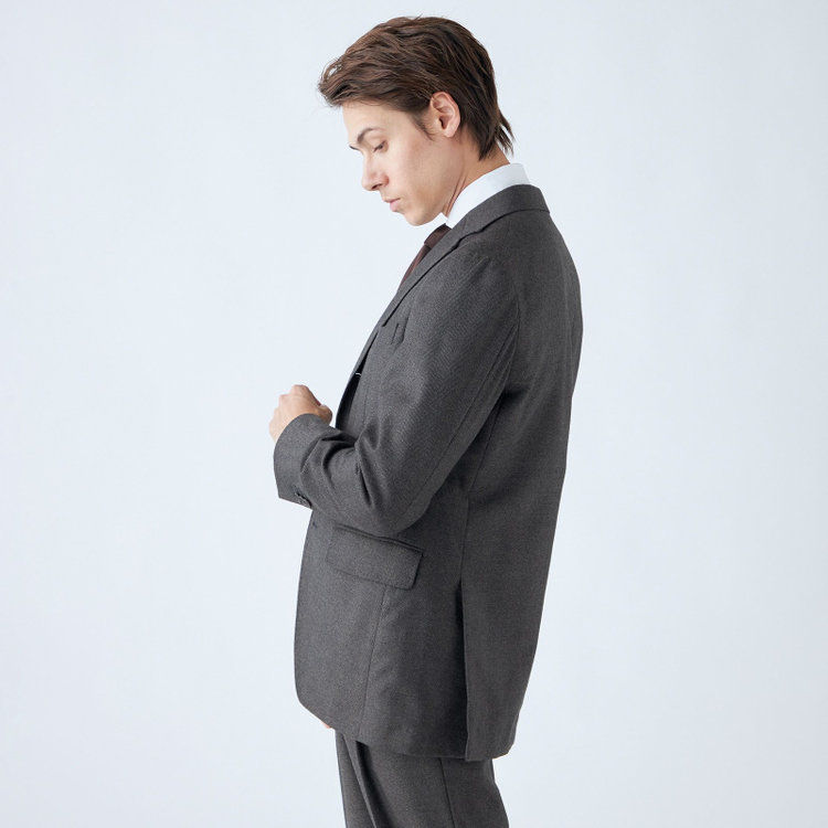シルバーライン 【発送在庫あり】【CLASSICO TAPERED】【秋冬】3釦段返りシングルスーツ 2タック/グレー×ヘリンボーン/ウエストムーブ/MARZOTTO/※裾上げ必要 グレー濃色