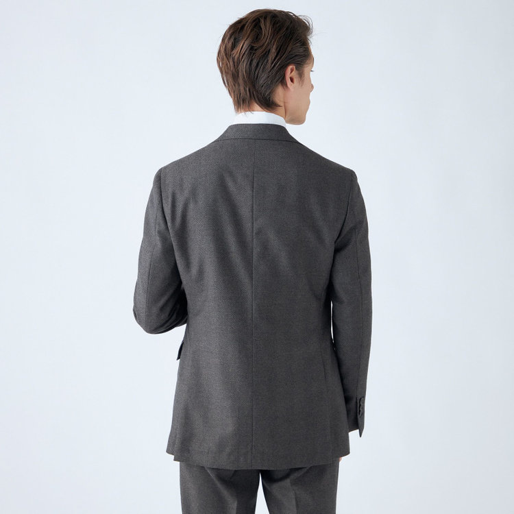 シルバーライン 【発送在庫あり】【CLASSICO TAPERED】【秋冬】3釦段返りシングルスーツ 2タック/グレー×ヘリンボーン/ウエストムーブ/MARZOTTO/※裾上げ必要 グレー濃色