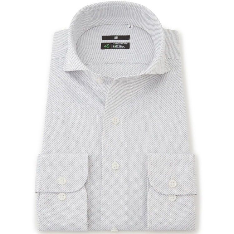 ブラックライン 【BLACK LINE】ホリゾンタルワイドカラーワイシャツ/グレー×ドビーツイル/「4S」スーパーノンアイロン・ストレッチ/Oil guard グレー中間