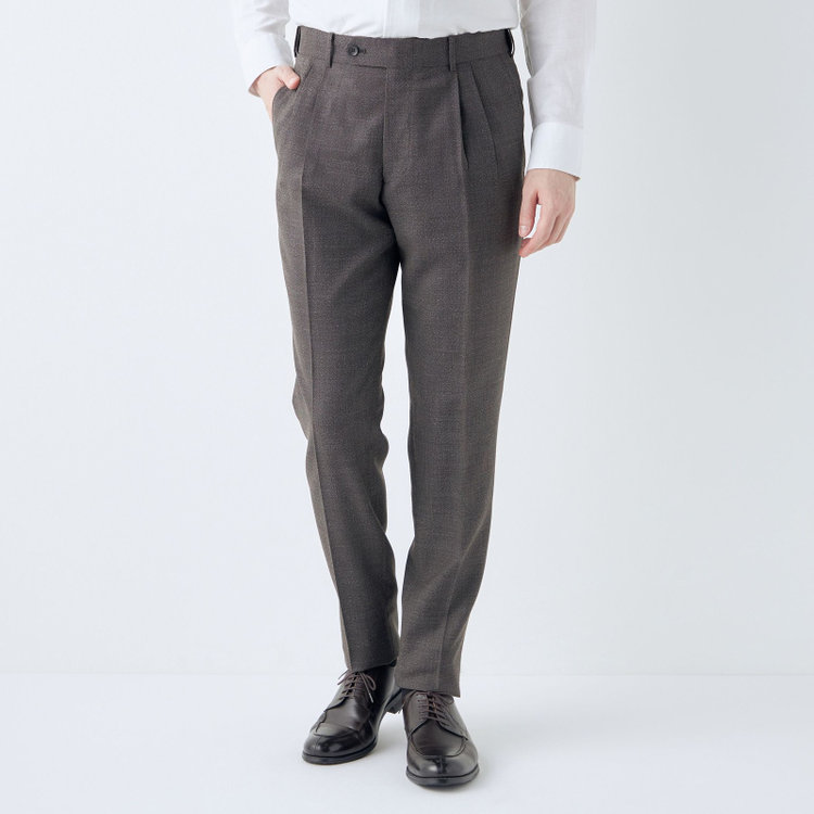 シルバーライン 【CLASSICO TAPERED】【春夏】3釦段返りシングルスーツ 2タック/ブラウン/パッチポケット/ウエストムーブ仕様/MARZOTTO/※パンツ裾直し必要 茶濃色