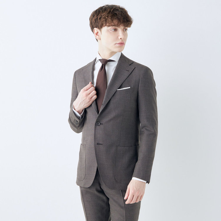 シルバーライン 【CLASSICO TAPERED】【春夏】3釦段返りシングルスーツ 2タック/ブラウン/パッチポケット/ウエストムーブ仕様/MARZOTTO/※パンツ裾直し必要 茶濃色