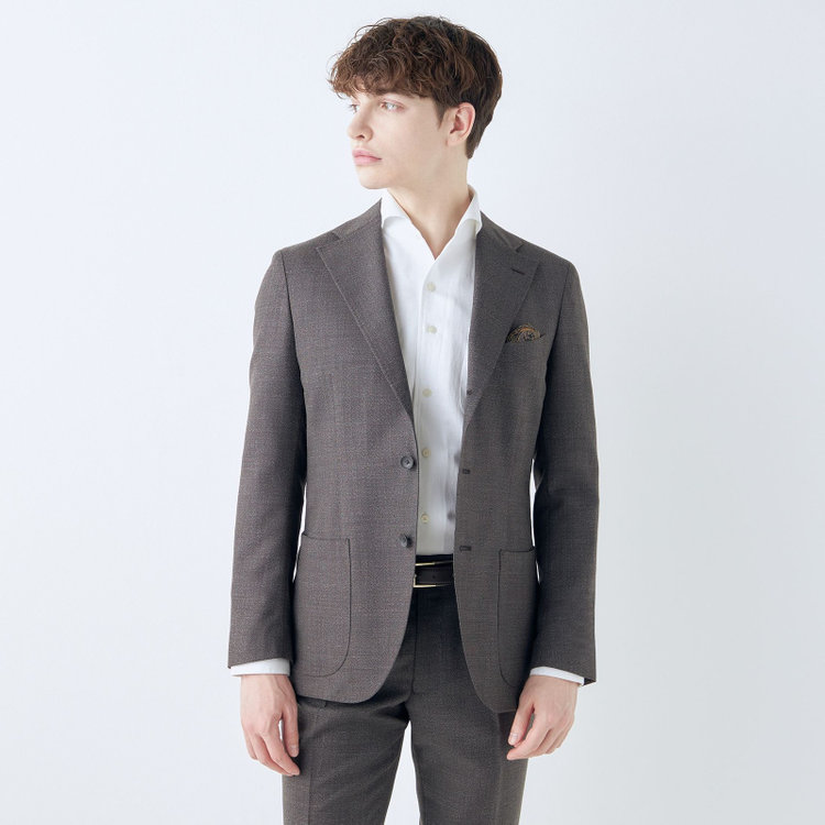 シルバーライン 【CLASSICO TAPERED】【春夏】3釦段返りシングルスーツ 2タック/ブラウン/パッチポケット/ウエストムーブ仕様/MARZOTTO/※パンツ裾直し必要 茶濃色