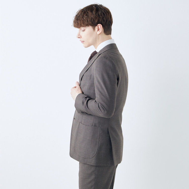 シルバーライン 【CLASSICO TAPERED】【春夏】3釦段返りシングルスーツ 2タック/ブラウン/パッチポケット/ウエストムーブ仕様/MARZOTTO/※パンツ裾直し必要 茶濃色