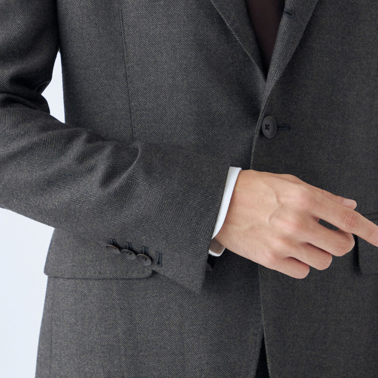 シルバーライン 【発送在庫あり】【CLASSICO TAPERED】【秋冬】3釦段返りシングルスーツ 2タック/グレー×ヘリンボーン/ウエストムーブ/MARZOTTO/※裾上げ必要 グレー濃色