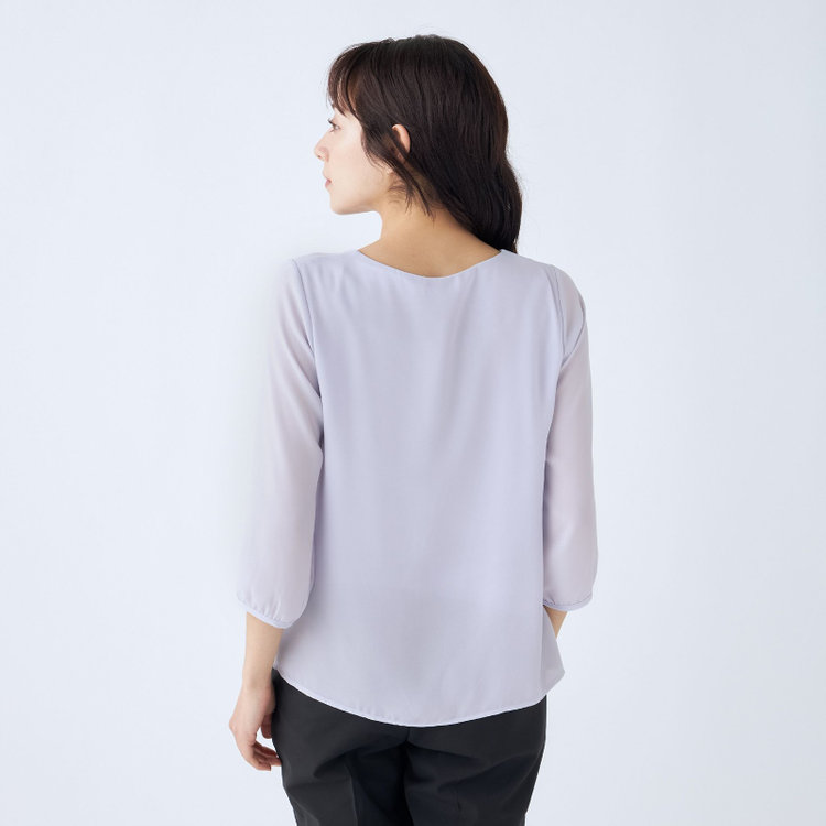 シルバーライン 【SILVER LINE/7分袖】フロントプリーツクルーネックプルオーバー/ラベンダー/「ウォッシャブル可能」「防シワ」 紫淡色