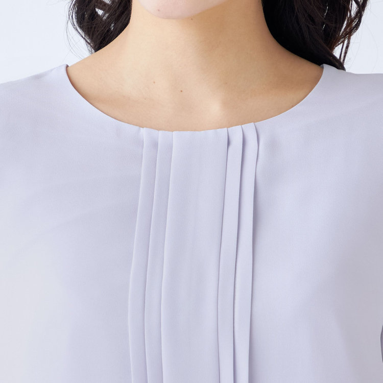 シルバーライン 【SILVER LINE/7分袖】フロントプリーツクルーネックプルオーバー/ラベンダー/「ウォッシャブル可能」「防シワ」 紫淡色