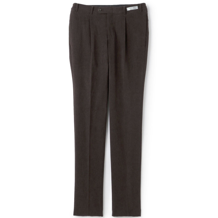 シルバーライン 【CLASSICO TAPERED】【秋冬】1タックテーパードパンツ/ブラウン×コーデュロイ/シャーリング仕様/4S SUSTAINABLE/※裾上げ必要 茶濃色