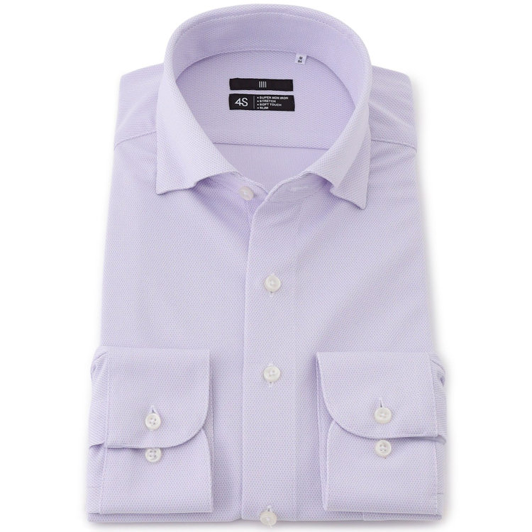 ブラックライン 【発送在庫あり】【BLACK LINE】ホリゾンタルワイドカラースナップダウンワイシャツ/パープル×ドビー/「4S」スーパーノンアイロン・ストレッチ 紫中間
