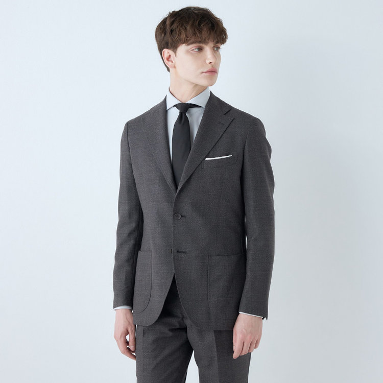 シルバーライン 【CLASSICO TAPERED】【春夏】3釦段返りシングルスーツ 2タック/グレー/パッチポケット/ウエストムーブ/MARZOTTO/※パンツ裾直し必要 グレー濃色