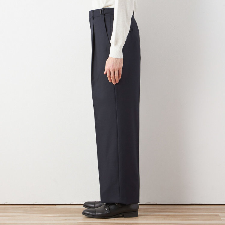 ソノタ 【BLACK LINE】1タックワイドシルエットパンツ/ネイビー/NEW ZEALAND WOOL MIX/※裾上げ必要 紺中間