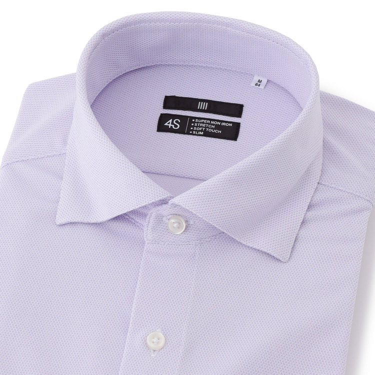 ブラックライン 【発送在庫あり】【BLACK LINE】ホリゾンタルワイドカラースナップダウンワイシャツ/パープル×ドビー/「4S」スーパーノンアイロン・ストレッチ 紫中間
