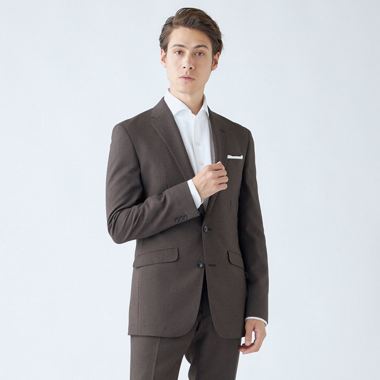 ブラックライン 【SLIM TAPERED_2】【年間】2釦シングルスーツ 0タック/ブラウン/ウエストシャーリング/4S SUSTAINABILITY&ECOLOGY FABRIC/ウォッシャブル/※パンツ裾上げ済仕様 茶中間