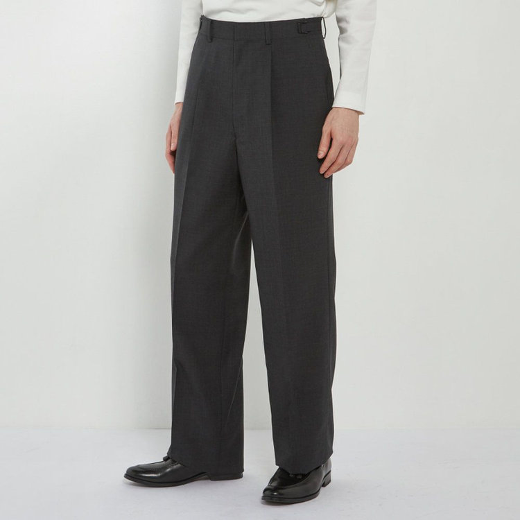 ソノタ 【BLACK LINE】【春夏】1タックワイドシルエットパンツ/グレー×サイロフィル/NEW ZEALAND WOOL MIX Super100’s/※裾上げ必要 グレー濃色