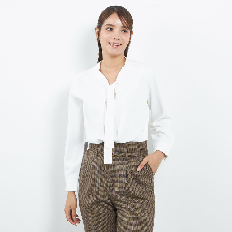 シルバーライン 【SL/長袖】ボウタイプルオーバー/ホワイト/「ウォッシャブル」「ストレッチ」「防シワ」「UV加工」「静電気防止」 白