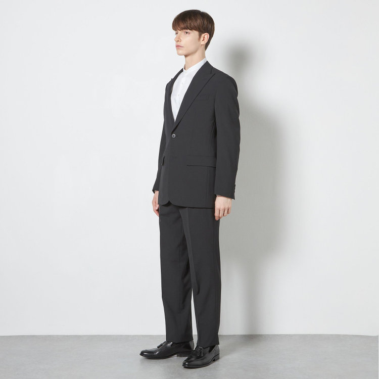 ソノタ 【BLACK LINE】【春夏】1タックワイドシルエットパンツ/ブラック×シアサッカー/NEW ZEALAND WOOL MIX Super100’s/※裾上げ必要 黒