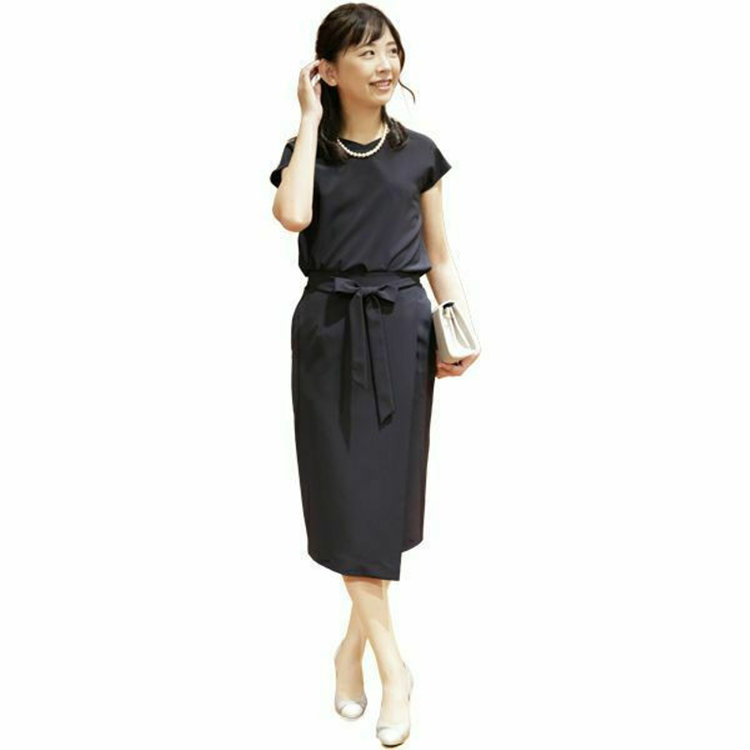 ブラックライン 【WEB限定/OUTLET】【SL】【年間】ロング丈巻きスカート/ネイビー/リボンベルト付き/ウォッシャブル ネイビー系(紺)